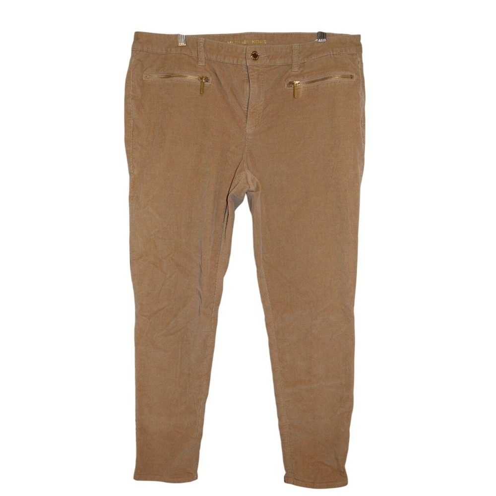 Michael Kors Corduroy Pants Womens 14 Tan Camel Excellent Gold Zip Accents